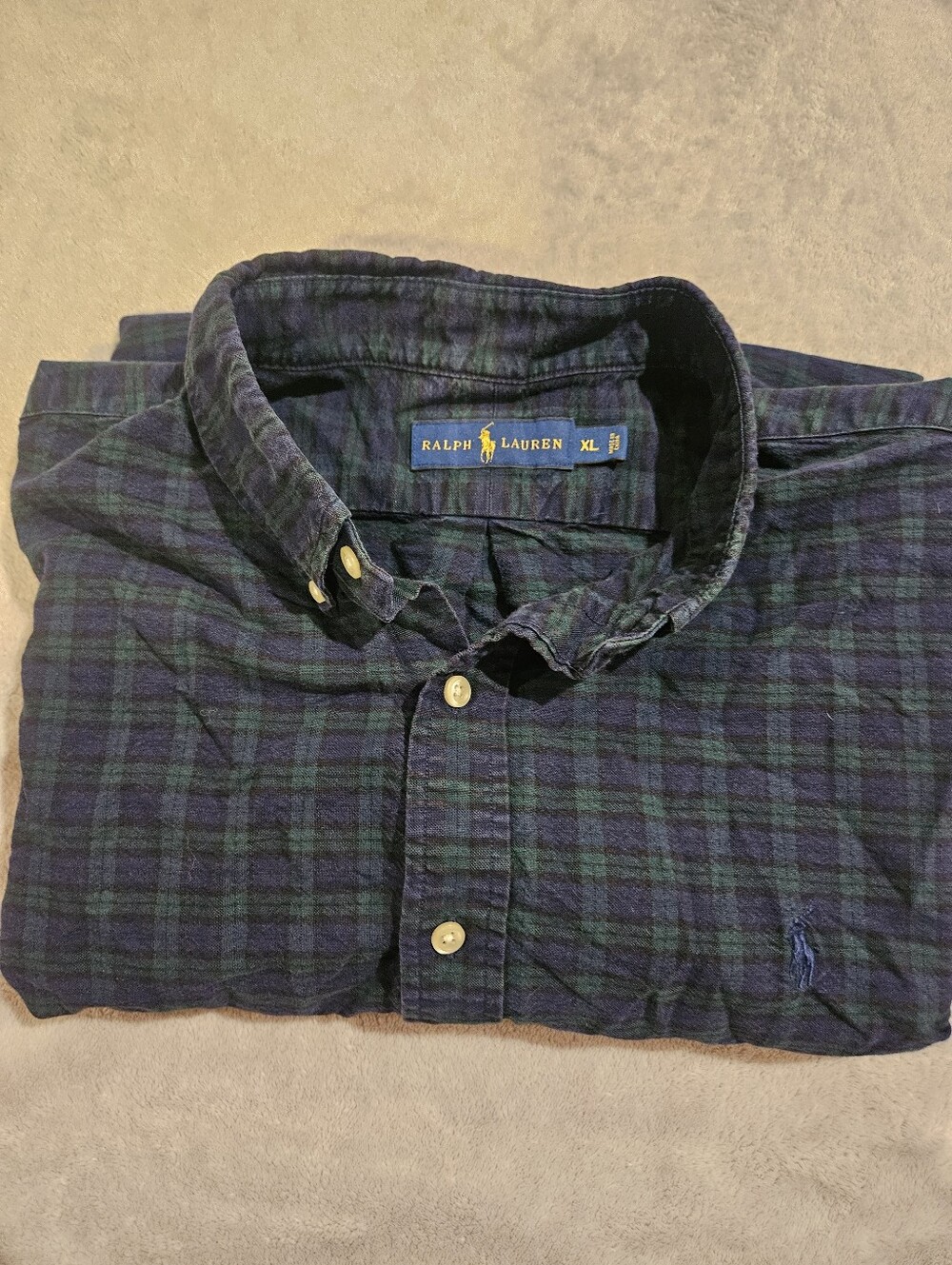 Ralph Lauren Men’s Navy Green Plaid Button-Down Shirt